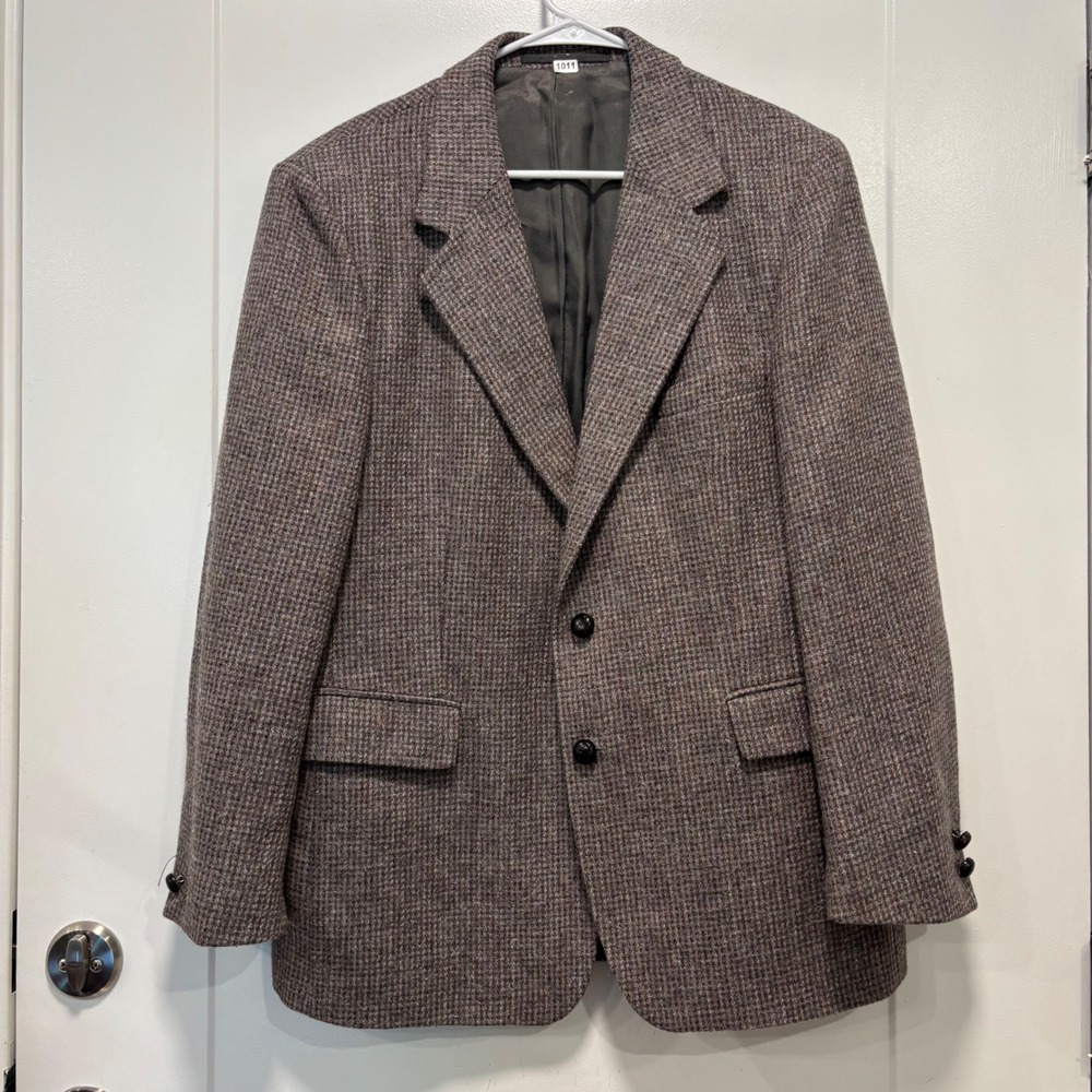 Woodmere Vintage Mens 42S Blazer Sport Coat Brown Tweed Houndstooth Yugoslavia